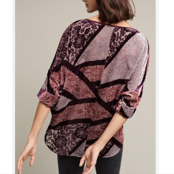 🆕️ Anthropologie Tiny Velvet Patchwork Blouse. NWT - Picture 2 of 14